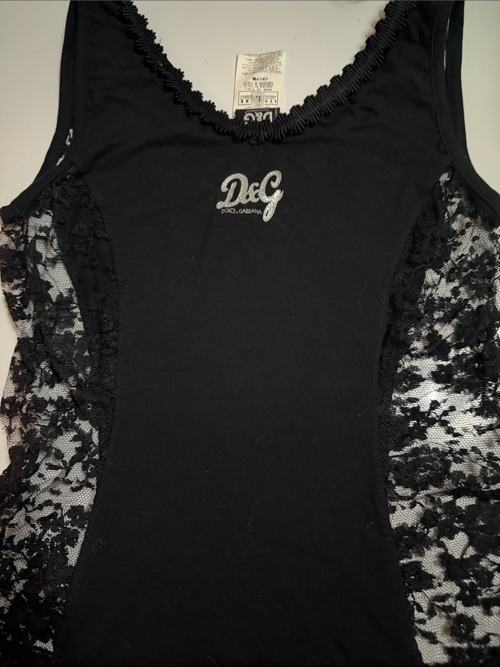 Vintage Dolce & Gabbana Black Lace-Trim Sleeveless Camisole - Picture 3 of 4
